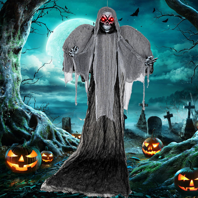 Load image into Gallery viewer, Goplus Hanging Halloween Decoration, 12.1 Ft Skeleton Ghost with Flickering Red Eyes, Scary Sounds
