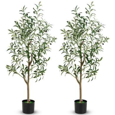 Goplus 4.5ft Artificial Olive Tree, Tall Fake Potted Olive Silk Tree with Realistic Fruits, 2 Pack