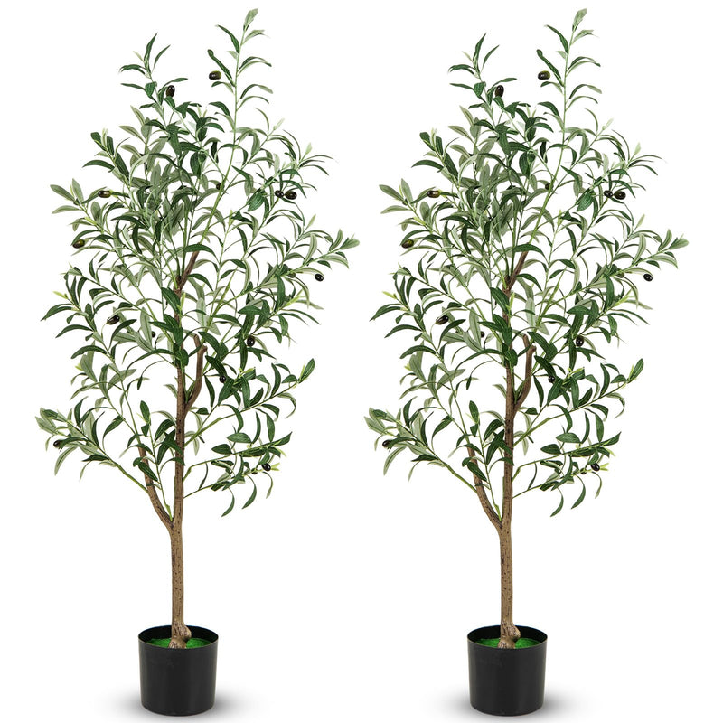 Load image into Gallery viewer, Goplus 4.5ft Artificial Olive Tree, Tall Fake Potted Olive Silk Tree with Realistic Fruits, 2 Pack
