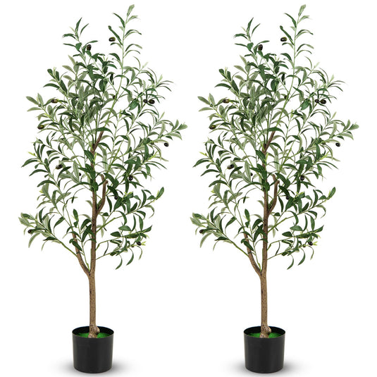 Goplus 4.5ft Artificial Olive Tree, Tall Fake Potted Olive Silk Tree with Realistic Fruits, 2 Pack