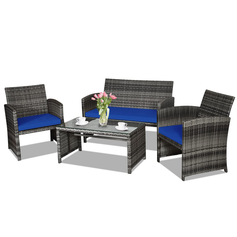 Load image into Gallery viewer, Goplus 4-Piece Rattan Patio Furniture Set, Wicker Rattan Furniture Set
