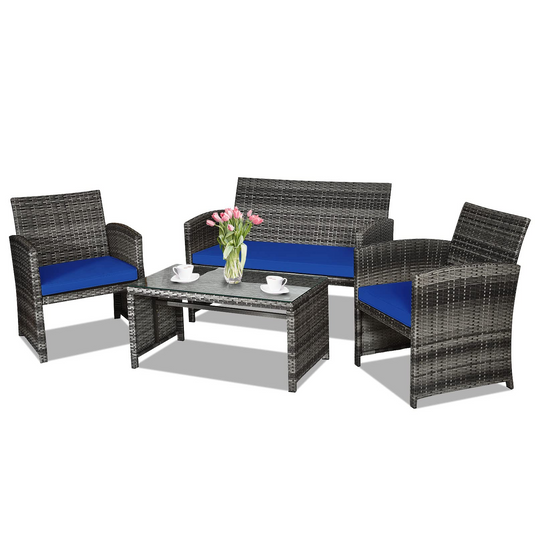 Goplus 4-Piece Rattan Patio Furniture Set, Wicker Rattan Furniture Set