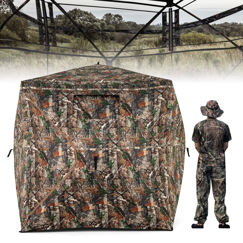 Load image into Gallery viewer, Goplus Camouflage Hunting Blind for 3-4 People, One-Way See-Through Hunting Tent w/270° Viewing Range
