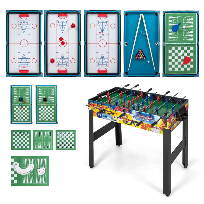 Load image into Gallery viewer, Goplus 12-in-1 Multi Game Table, Combo Game Table w/Foosball, Billiard, Table Tennis, Air Hockey, Bowling, Shuffleboard, Checkers, Chess, Backgammon
