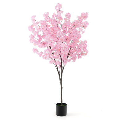 Goplus 6.5FT Artificial Cherry Blossom Tree, Pink Fake Flower Tree, Faux Floral Plant Blooming Tree in Cement Pot