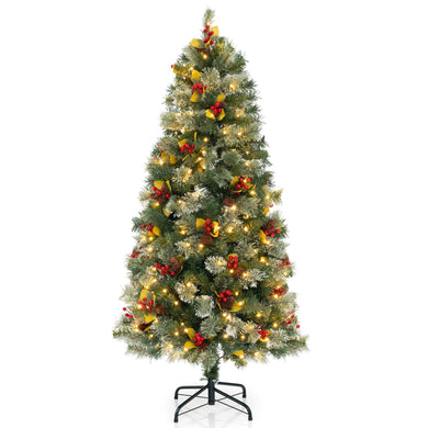 Goplus 5ft Pre-Lit Artificial Christmas Tree, Hinged Xmas Tree with 453 PVC & Pine Needles