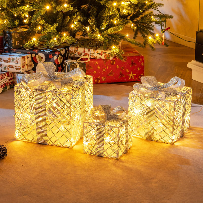 Load image into Gallery viewer, Goplus Set of 3 Christmas Lighted Gift Boxes, 90 LED Light up Present Boxes with Bows
