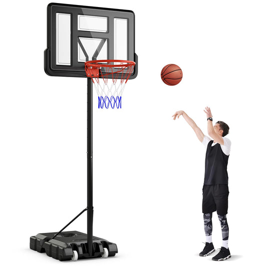 Goplus Portable Basketball Hoop, 10FT Height Adjustable Basketball Goal w/44‘’ Shatterproof Backboard