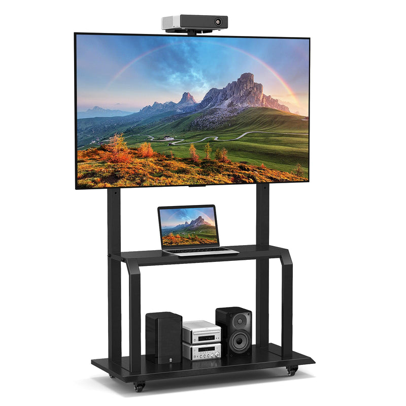 Load image into Gallery viewer, Goplus Mobile TV Stand, Rolling TV Cart with Camera Shelf &amp; AV Shelves
