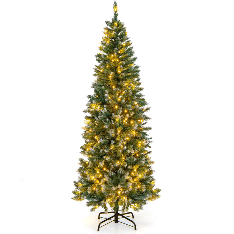 Load image into Gallery viewer, Goplus 9ft Pre-Lit Artificial Pencil Christmas Tree, Hinged Slim Xmas Tree with 500 Warm-White LED Lights
