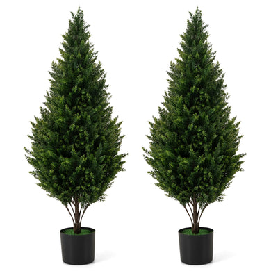 Goplus 4 FT Artificial Cedar Topiary Trees for Outdoors, Set of 2 Potted Fake Cypress Trees