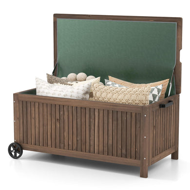 Goplus 56 Gallon Wooden Storage Box, Fir Wood Patio Storage Bench with Removable Waterproof PE Liner