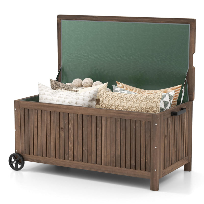 Load image into Gallery viewer, Goplus 56 Gallon Wooden Storage Box, Fir Wood Patio Storage Bench with Removable Waterproof PE Liner
