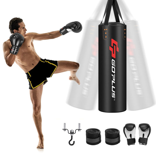 Goplus Punching Bag, Unfilled Heavy Boxing Bag Set with 12OZ Gloves, Wraps, Ceiling Hook, Hanging Kick Boxing Bag for Adults Youth