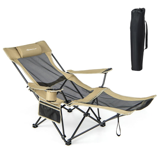 Goplus Reclining Camping Chair with Foot Rest, Folding Lounge Chair for Adults, w/Adjustable Backrest