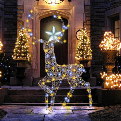 Goplus 4.6 FT Pre-Lit Christmas Reindeer, 3D Buck Decoration with 300 Bright LED Lights