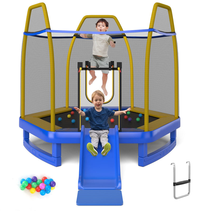 Load image into Gallery viewer, Goplus 7 FT Kids Trampoline with Slide, 87&quot; ASTM Approved Recreational Trampoline
