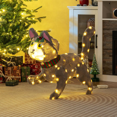 Goplus Lighted Christmas Cat, Indoor Outdoor Kitty Decoration w/ 88 LED Lights