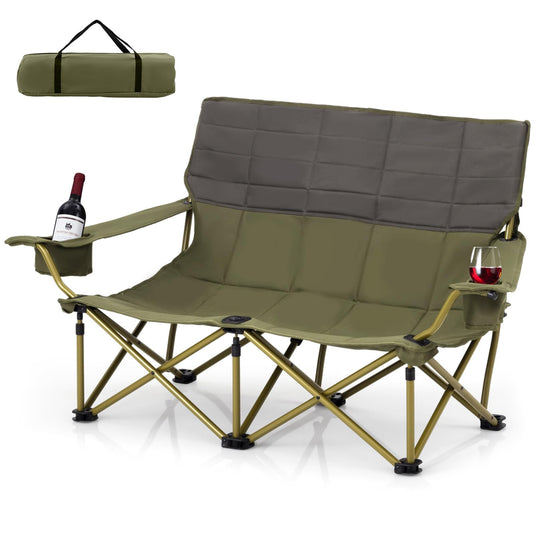 Goplus Double Camping Chair for Adults, Outdoor Folding Loveseat Camping Couch Chair(2-Person Seat)