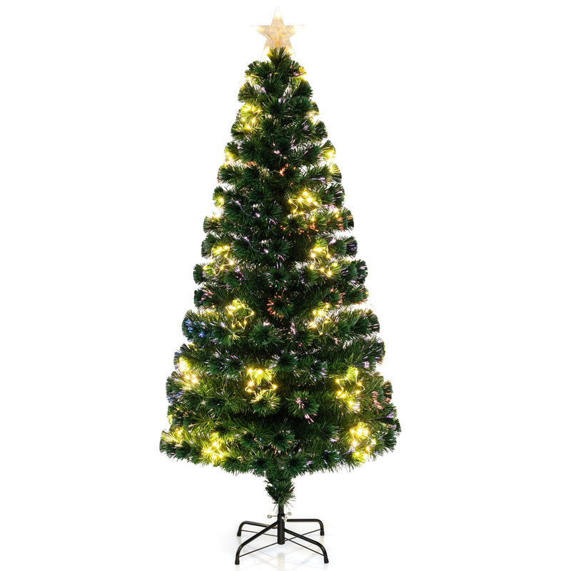 Load image into Gallery viewer, Goplus 6ft Pre-Lit Fiber Optic Christmas Tree, Top Star, 230 Branch Tips, Metal Stand, Office Home Decoration
