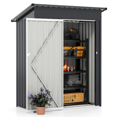 Goplus 5 x 3 FT Outdoor Storage Shed, Galvanized Metal Tool House w/Sloped Roof, 2 Vents, Lockable Door