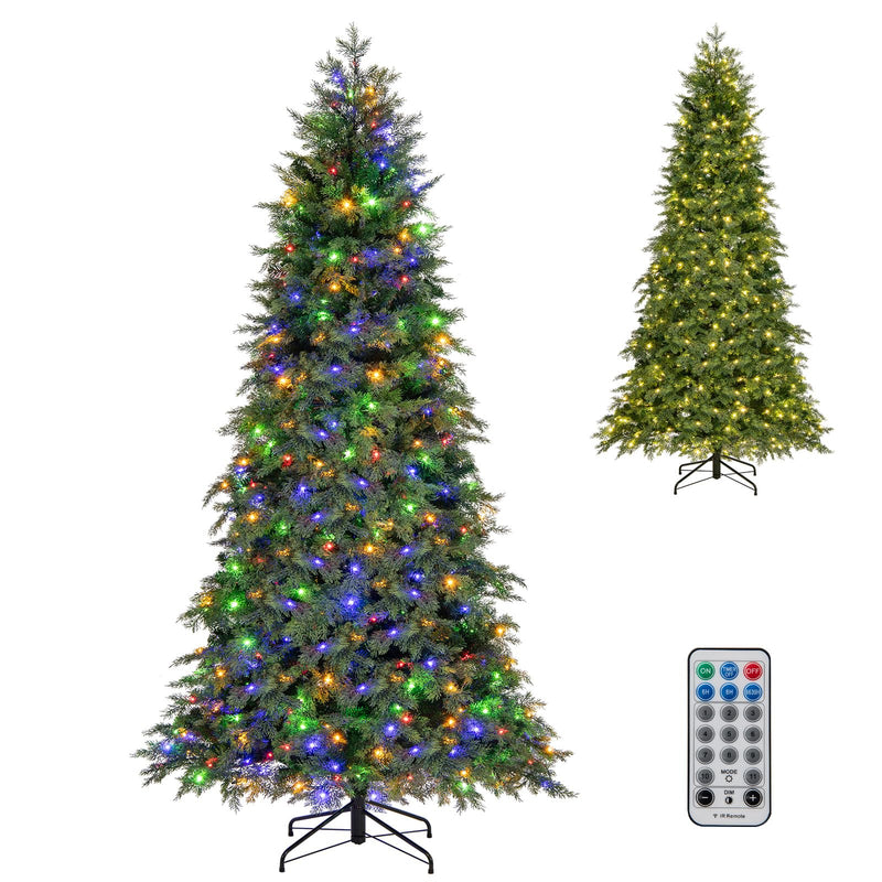 Load image into Gallery viewer, Goplus 7.5ft Pre-Lit Artificial Christmas Tree with 400 Multicolored &amp; Warm White LED Lights, 11 Modes, Remote Control, 1019 PVC &amp; PE Tips
