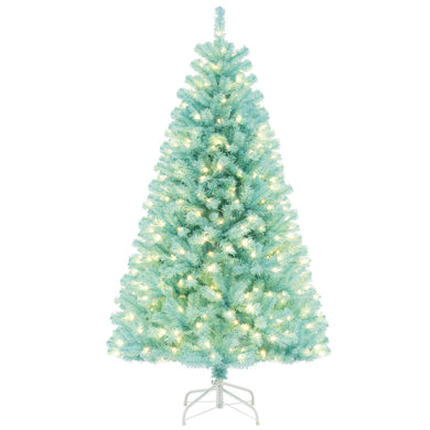 Goplus 6/7 FT Blue Pre-Lit Christmas Tree, Artificial Hinged Xmas Full Tree with 280/380 Warm White LED Lights