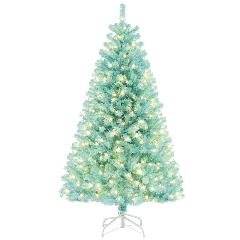 Load image into Gallery viewer, Goplus 6/7 FT Blue Pre-Lit Christmas Tree, Artificial Hinged Xmas Full Tree with 280/380 Warm White LED Lights
