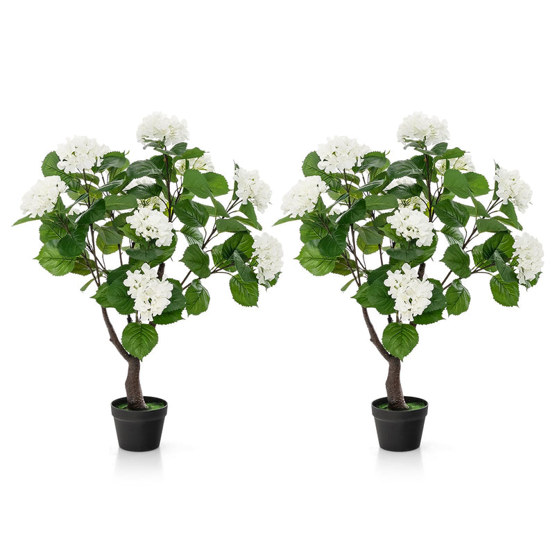 Load image into Gallery viewer, Goplus Artificial Hydrangea Tree, 2 Pack Fake Floral Plant w/11 White Flowers &amp; Realistic Trunk in Plastic Nursery Pot
