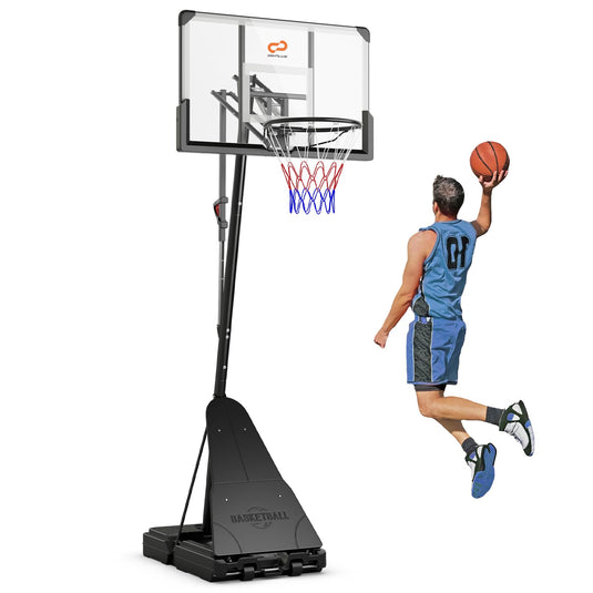 Goplus Basketball Hoop Outdoor, 4.9-10 FT Quickly Height Adjusted Basketball Goal System with 44 Inch PC Backboard