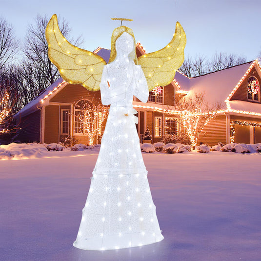 Goplus 5 FT Christmas Pre-Lit Angel, Yard Lighted-up Festive Angel w/Halo