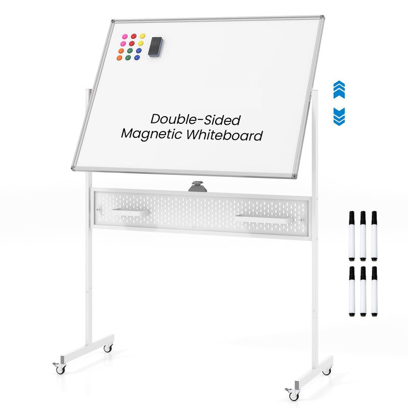 Load image into Gallery viewer, Goplus Rolling Whiteboard, 48” x 36” Height Adjustable Dry Erase Board with Pegboard, Hooks &amp; Trays, Magnets
