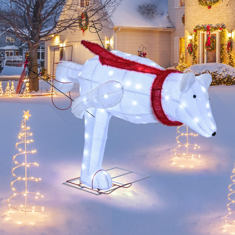 Load image into Gallery viewer, Goplus 4.5 FT Lighted Skiing Polar Bear, Light up Christmas Decoration with Red Scarf
