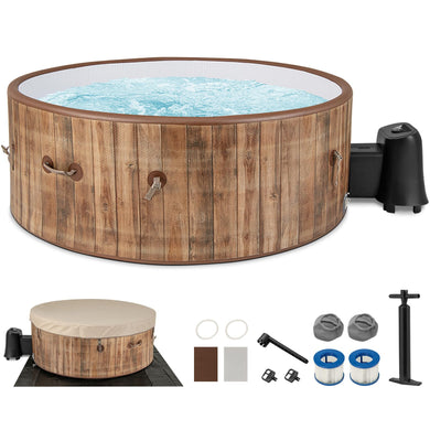 Goplus Inflatable Hot Tub, 4-6 Person 72” Round Pool Hottub w/120 Air Jets, Heater Pump, Control Panel