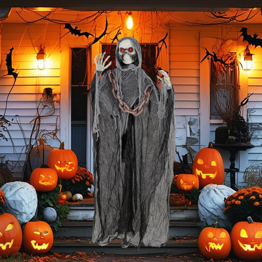 Goplus 6.4 FT Halloween Animatronic Standing Grim Reaper, Halloween Decoration with Chain