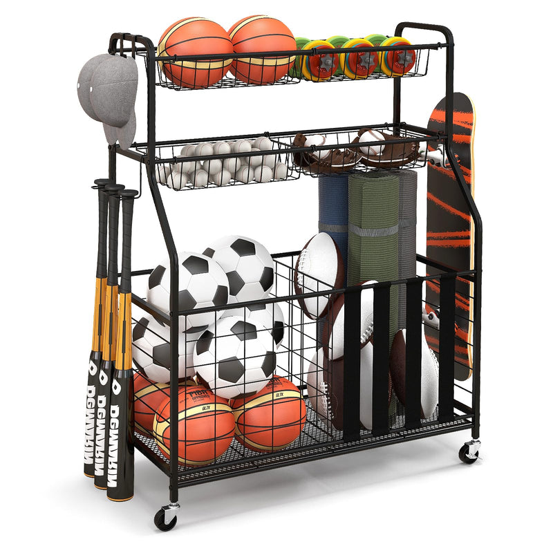 Load image into Gallery viewer, Goplus Sports Equipment Organizer for Garage, Ball Storage Rack w/Wheels
