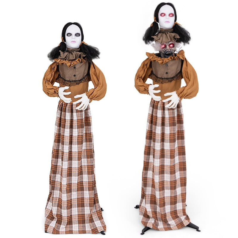 Load image into Gallery viewer, Goplus 5.8 FT Halloween Animatronics, Scary Woman with Pop Up Head, Animated Halloween Decoration
