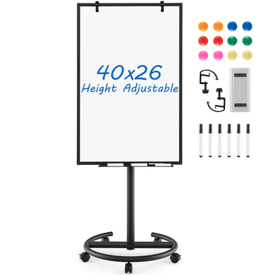 Goplus Mobile Whiteboard, 40¡± x 26¡± Height-Adjustable Dry Erase Board on Wheels