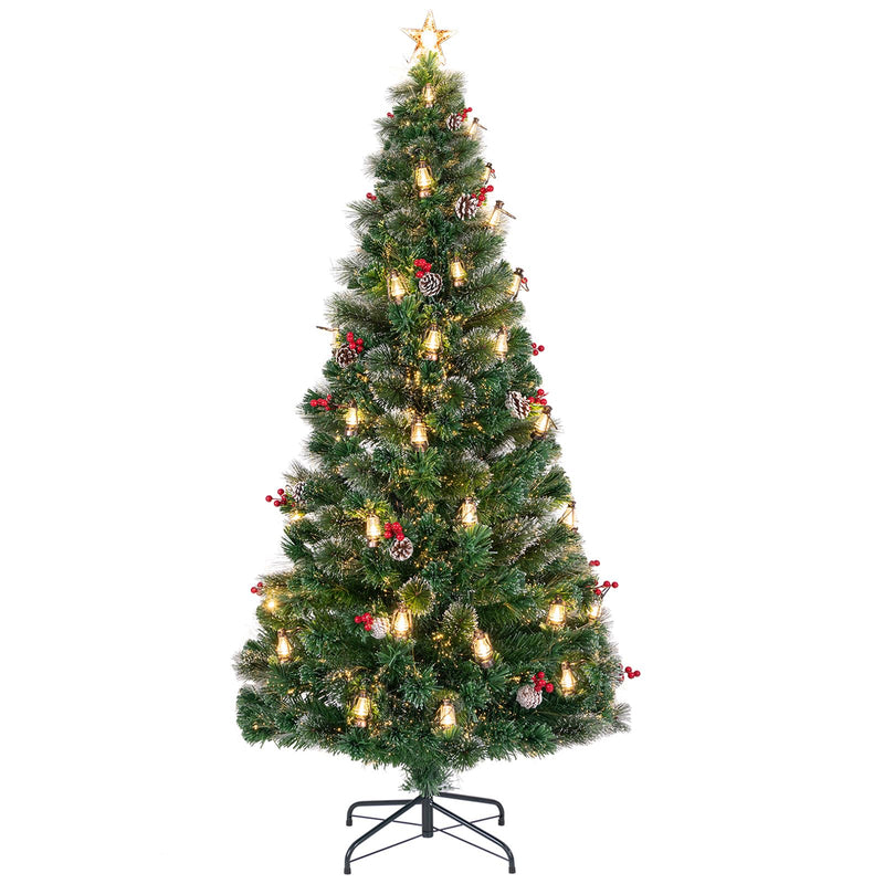 Load image into Gallery viewer, Goplus Pre-Lit Fiber Optic Christmas Tree, Artificial Snowy Xmas Tree with Warm White LED Lights
