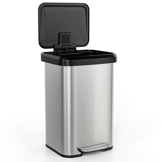 Goplus 13 Gallon/50 L Stainless Steel Trash Can w/Soft-Close Lid, Foot Pedal & Deodorizer Compartment