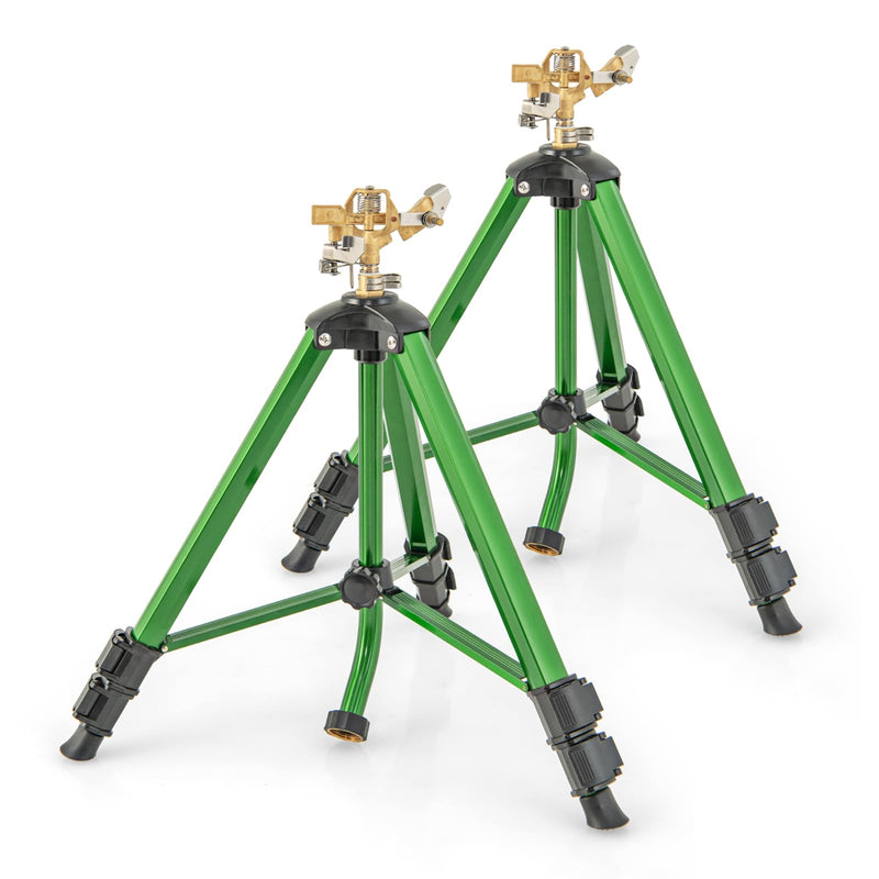 Load image into Gallery viewer, Goplus Tripod Sprinkler 2 Pack, Impact Sprinklers on Tripod Base with 360 Degree, 36-44.6FT Coverage Area, 17.5”-35” Height Adjustment
