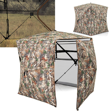 Goplus 360 Degree See-Through Hunting Blind w/Full-Open Door, Carrying Bag, 2-3 Person Ground Blind for Deer Turkey Hunting