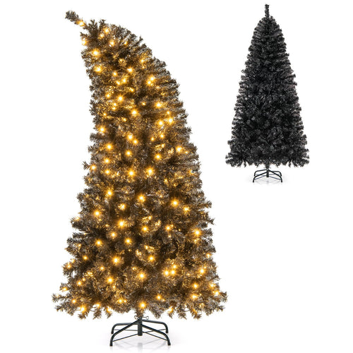 Goplus 6 FT Artificial Halloween Tree, Pre-Lit Black Christmas Tree with Bendable Top Section