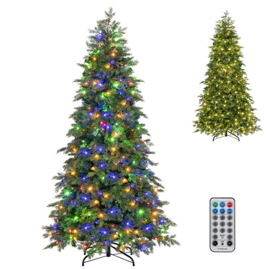 Goplus 6ft Pre-Lit Artificial Christmas Tree with 300 Multicolored & Warm White LED Lights, 11 Modes, Remote Control, 721 PVC & PE Tips