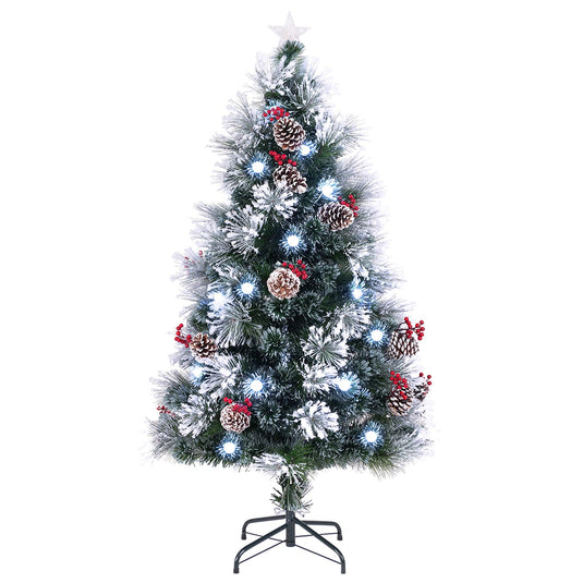 Goplus Pre-lit Fiber Optic Christmas Tree, Artificial Snowy Xmas Tree with 49 Cool White LED Lights