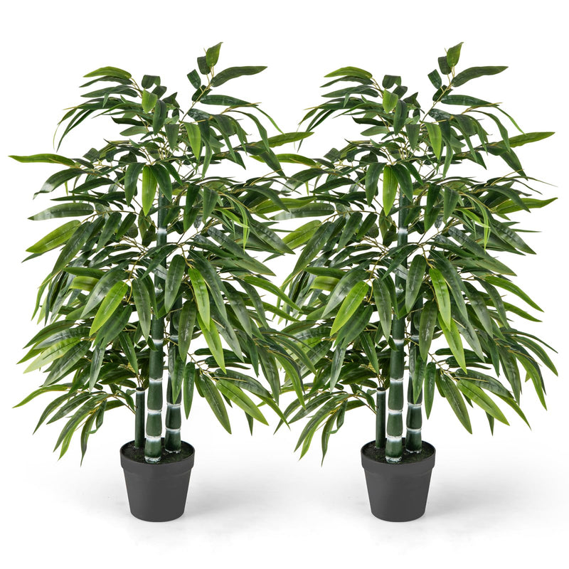 Load image into Gallery viewer, Goplus Artificial Bamboo Tree, 50&quot; Tall Set of 2 Fake Bamboo Plant with 3 PE Bamboo Trunk &amp; Flush Leaves
