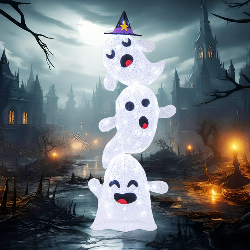 Goplus 4 Ft Halloween Decorations Outdoor Stacked Ghosts, Free-Standing Cute Yard Decorations