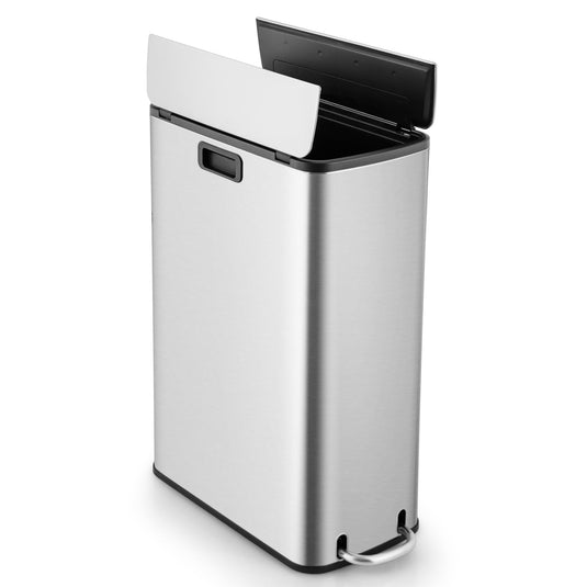 Goplus 12 Gallon Stainless Steel Trash Can, Kitchen Waste Bin with Soft-Closing Wing Lids & Removable Inner Bucket
