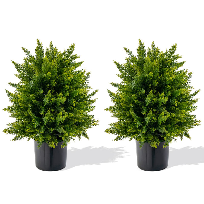 Load image into Gallery viewer, Goplus 21.5&quot; Artificial Cedar Topiary Ball Tree, Set of 2 Faux Potted Plants Artificial Shrubs Bushes with Cement Po
