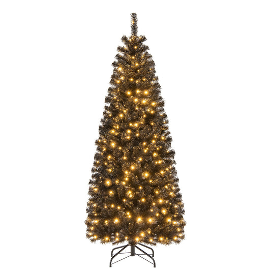 Goplus Black Pencil Christmas Tree, Pre-lit Artificial Halloween Tree